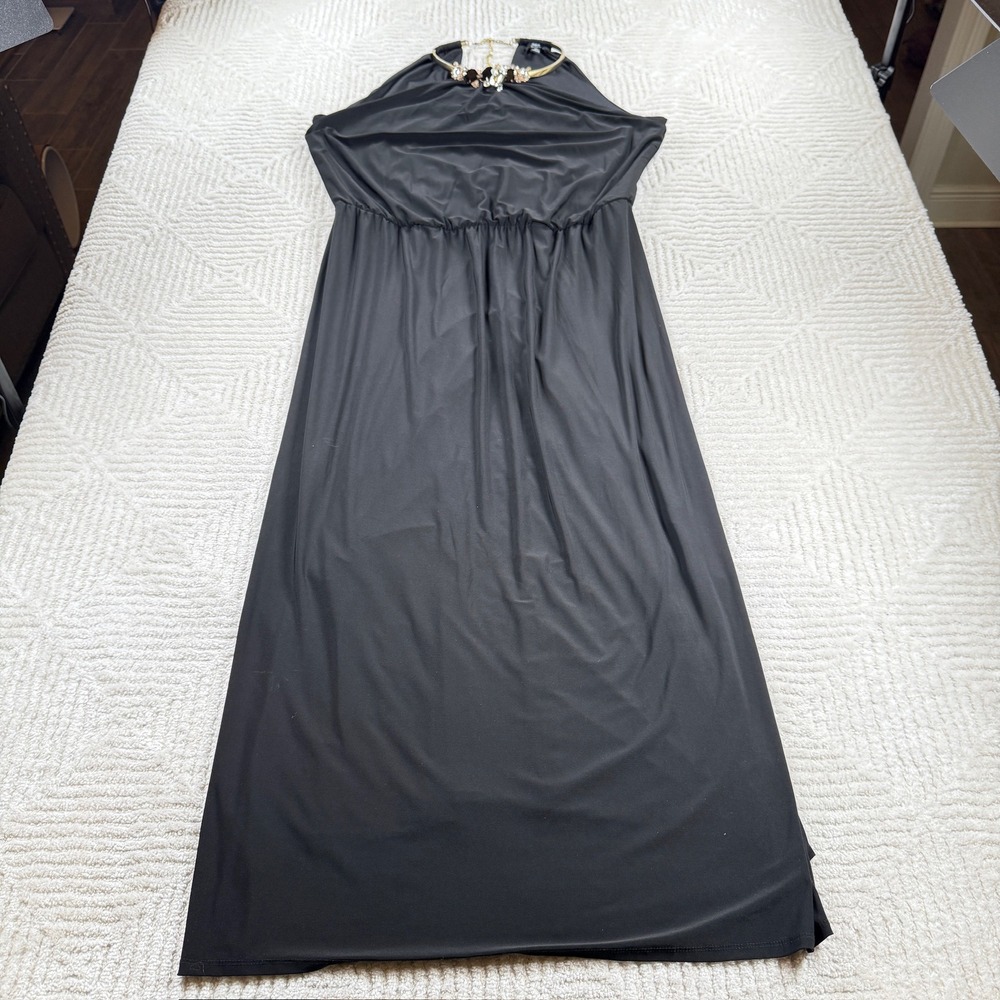 JBS Women Maxi Dress Plus 2X Black Jeweled Halter Formal Gown Glam Party Gala